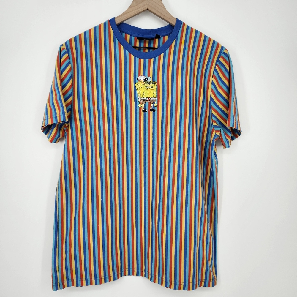 Nickelodeon Spongebob Squarepants T-Shirt Size M Bright Stripe Kidcore Rainbow - Picture 2 of 6